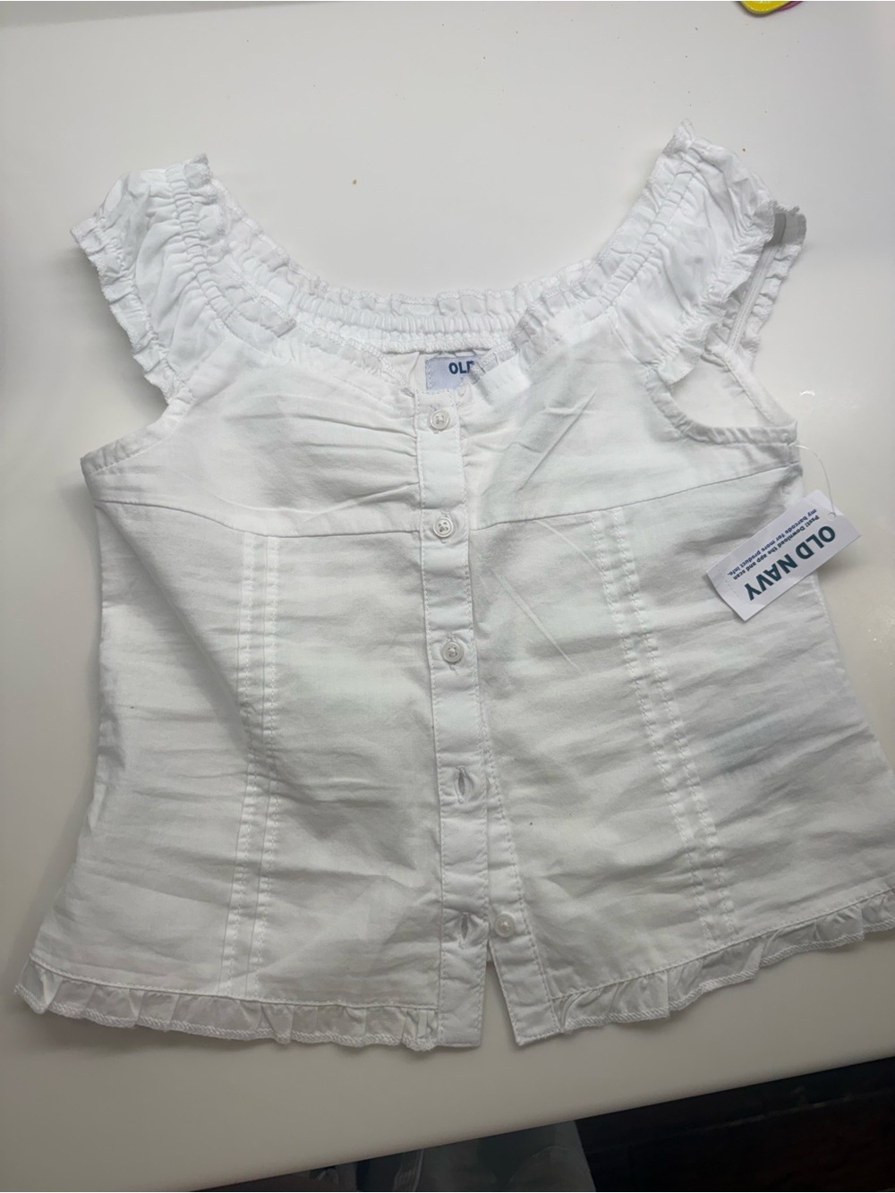 Old Navy White Ruffle Button-Front Girl's Top